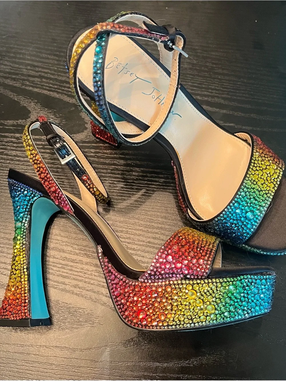 Betsey Johnson Beth Multicolor Crystal Platform Sandals